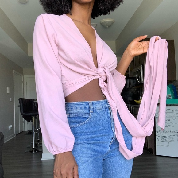 FASHION NOVA Blush Pink tie up blouse - Picture 3 of 6